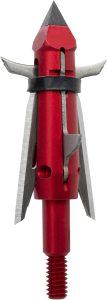 Red bolt-like tool with a pointed metal tip, red body, and silver fins; threaded end suggests it attaches to a shaft or device.