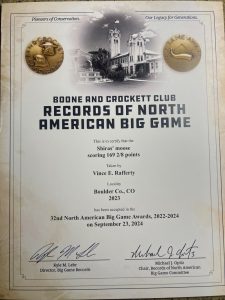 Boone and Crockett Club certificate