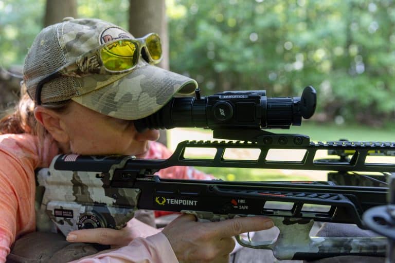 Author reviewing the DNT Zulus HD V2 LRF on a TenPoint TX Ultra 29.5