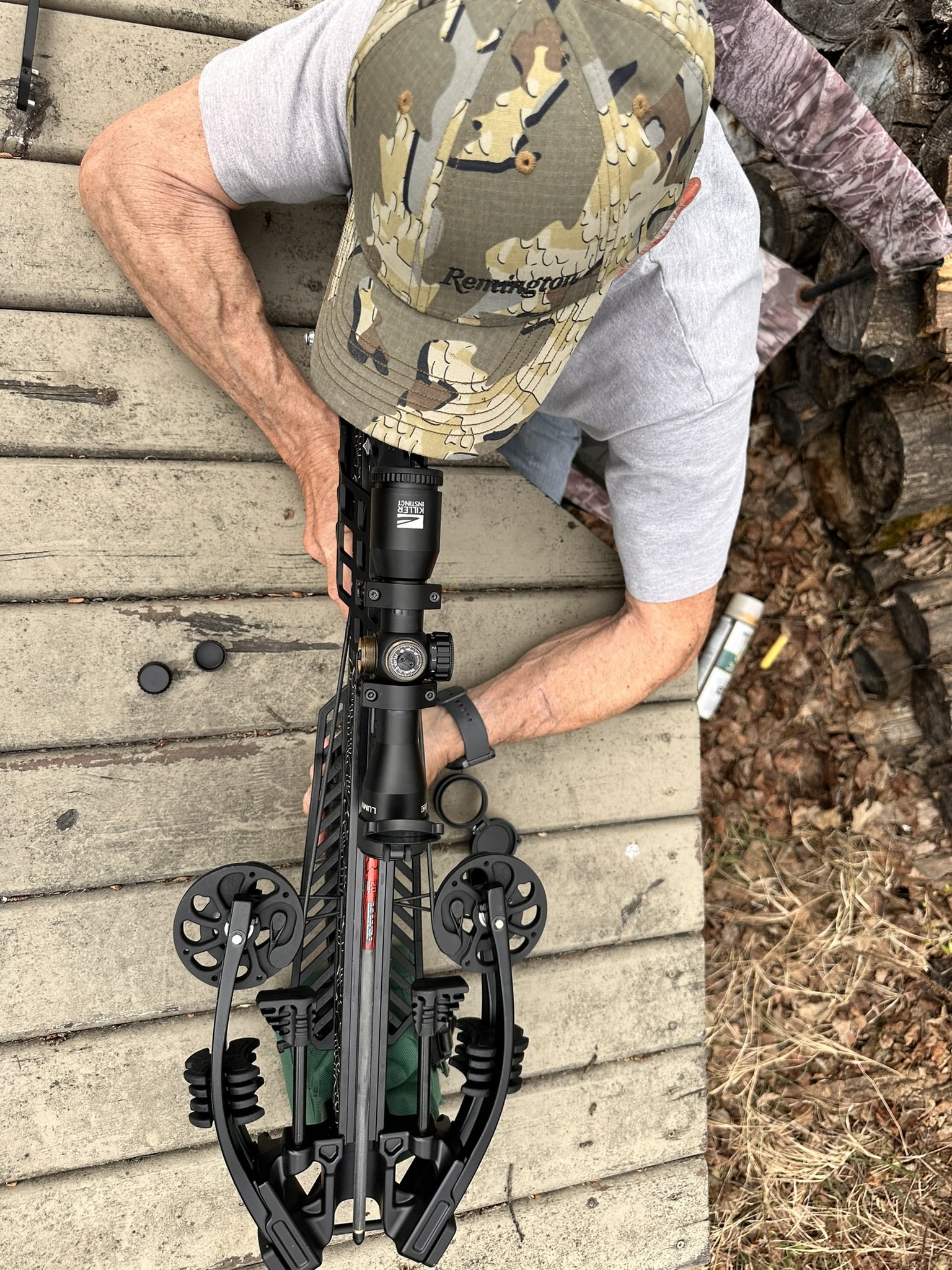 author shooting a crossbow